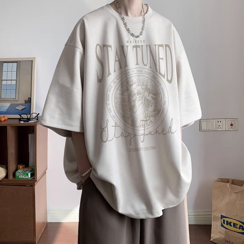 Wescosso - T-shirt met ronde hals en grafische print, met elleboogmouwen