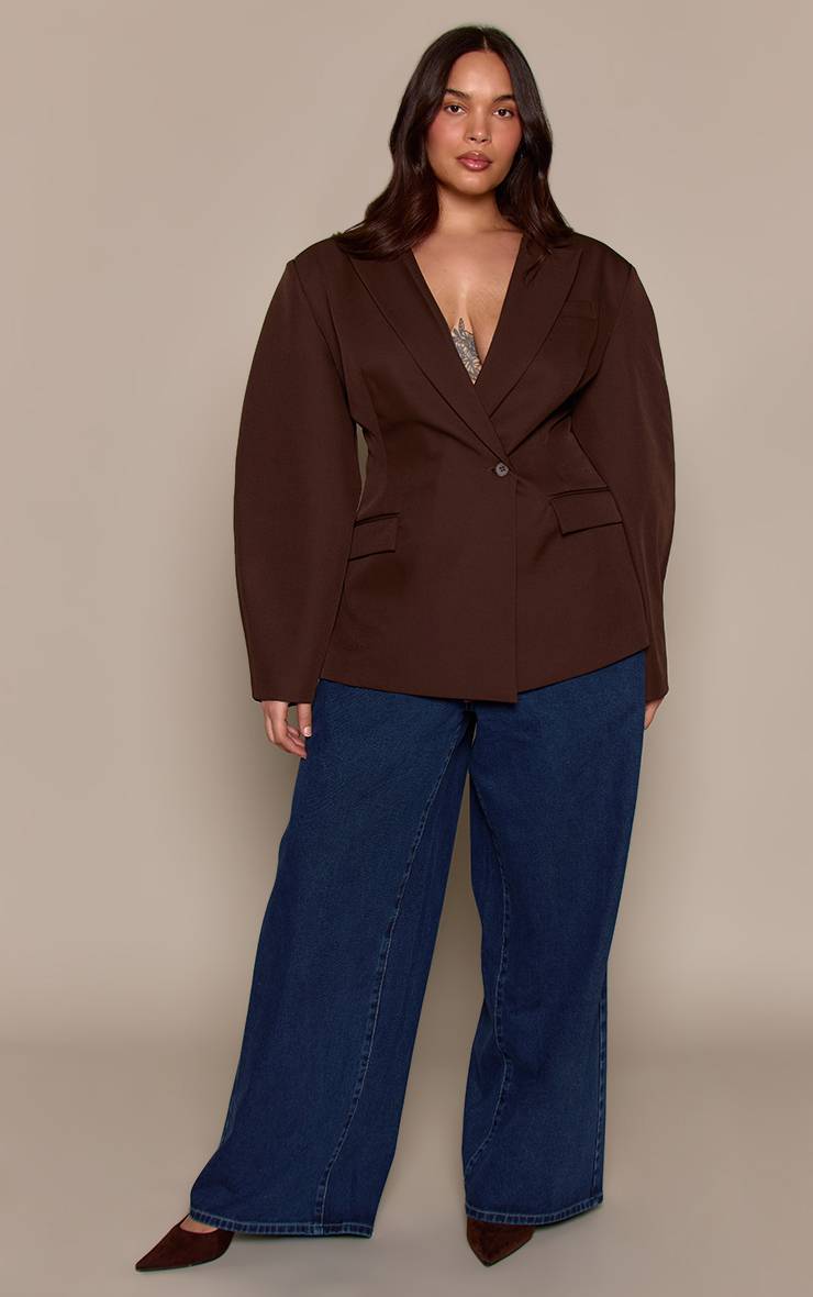 Chocolat Blazer Grande Taille À Manches Cocon Et Détail Asymétrique