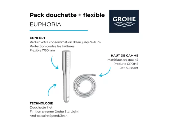 GROHE Douchette 1 jet Euphoria Cosmopolitan avec flexible