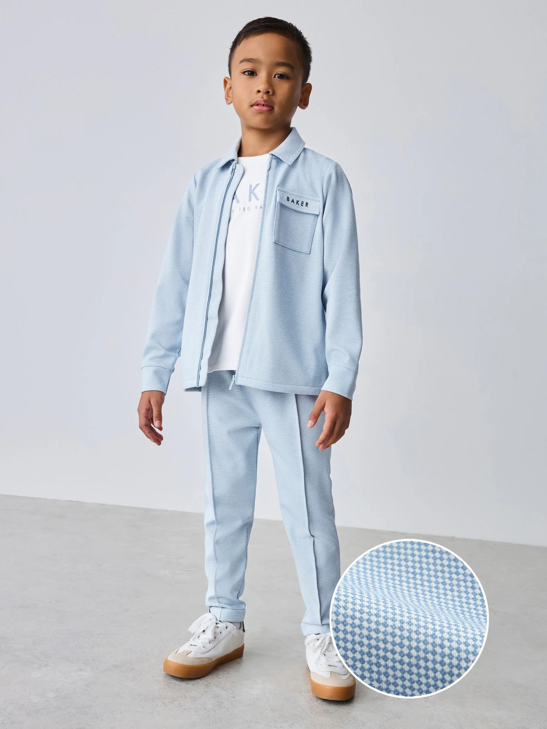 Blauw - Baker by Ted Baker 3 Piece Textured Jacket T-Shirt and Trousers Set