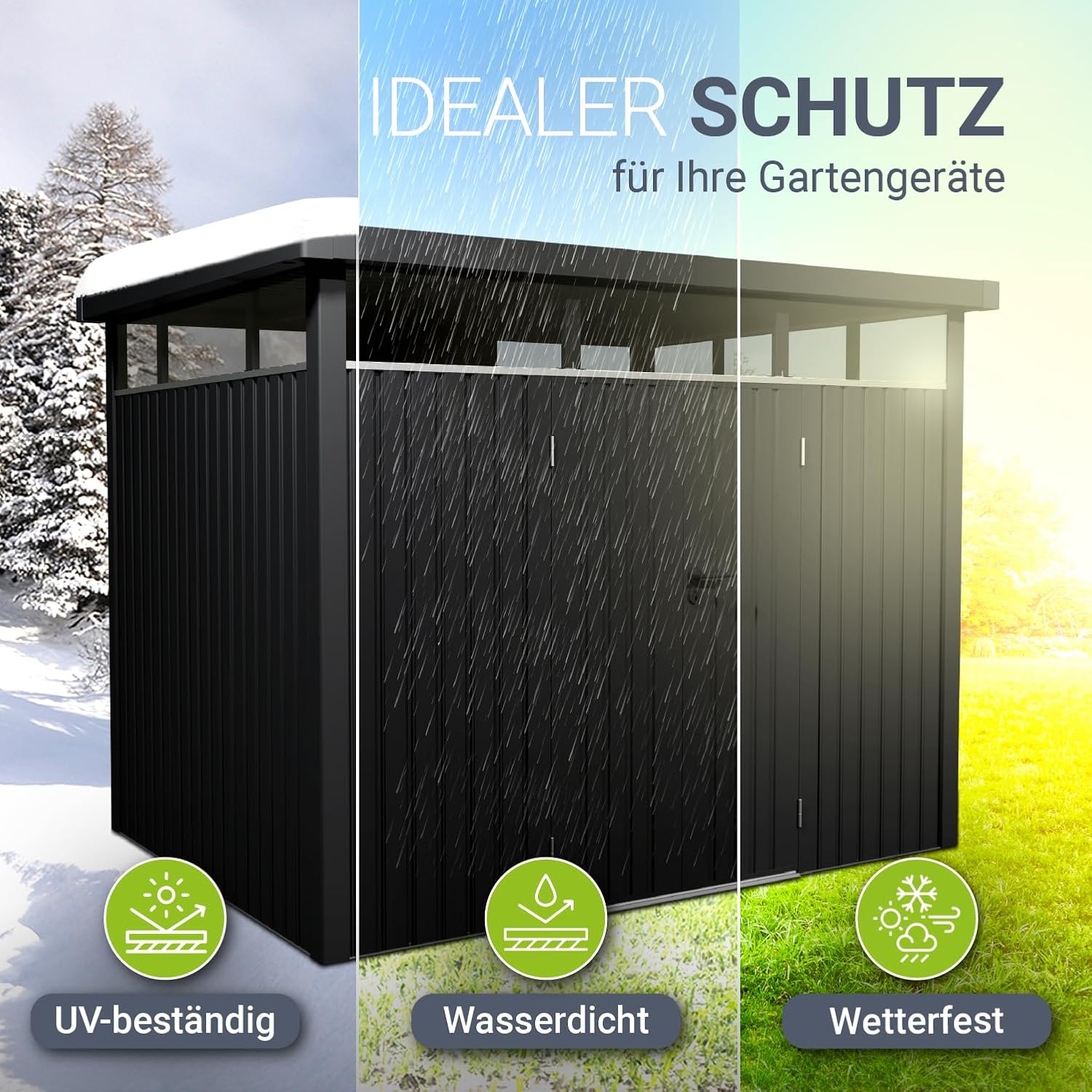 Juskys Gerätehaus Luzern L - 7,8 m² - Metall Geräteschuppen mit Türen & Fenstern - wetterfest & abschließbar - Fahrradgarage, Gartenhaus - Anthrazit