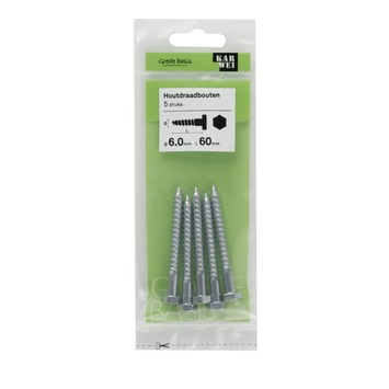 KARWEI houtdraadbout M6x60 mm 5 stuks