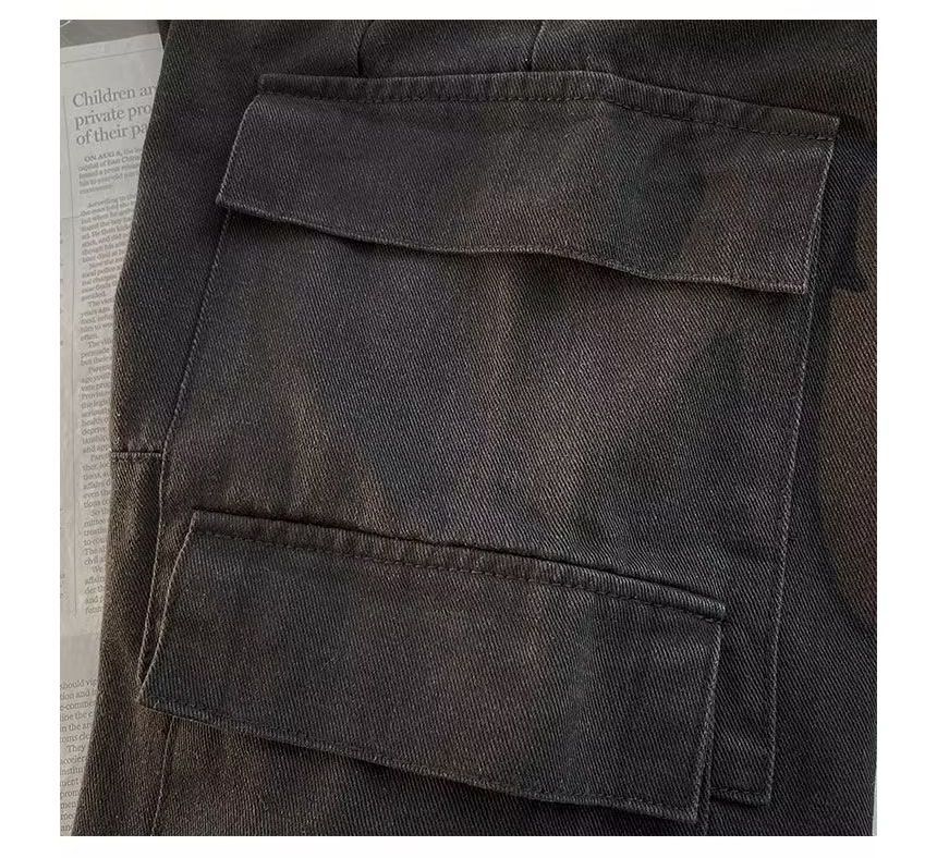 Urtishia - Hoge taille jeans met wijde pijpen en dubbele zakken