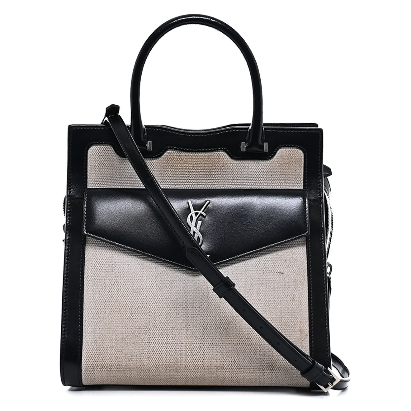 Saint Laurent Sac bandoulière Uptown Canvas & Cuir box écru - État correct - L.23 cm