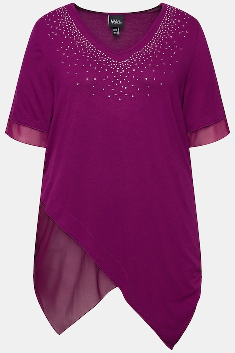 Bluse, Layering-Look, Mesh/Jersey, Zipfelsaum