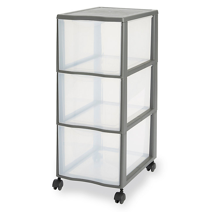 Tour en plastique 3 tiroirs Kontor gris H. 63,5 x L. 36,5 x 26 cm