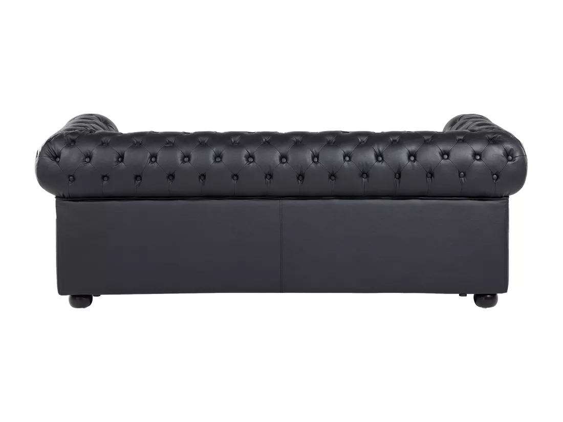 Ensemble canapé et fauteuil en cuir noir 4 places CHESTERFIELD
