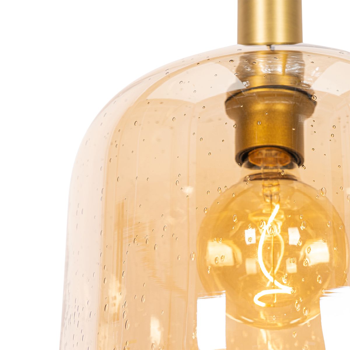 Smart hanglamp zwart met messing en amber glas incl. Wifi G95 - Zuzanna
