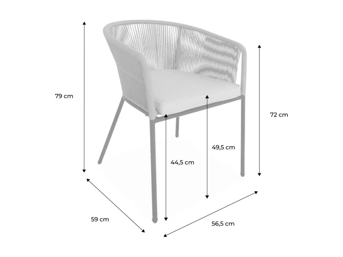Lot de 4 fauteuils de jardin en corde beige et acier galvanisé. coussin beige