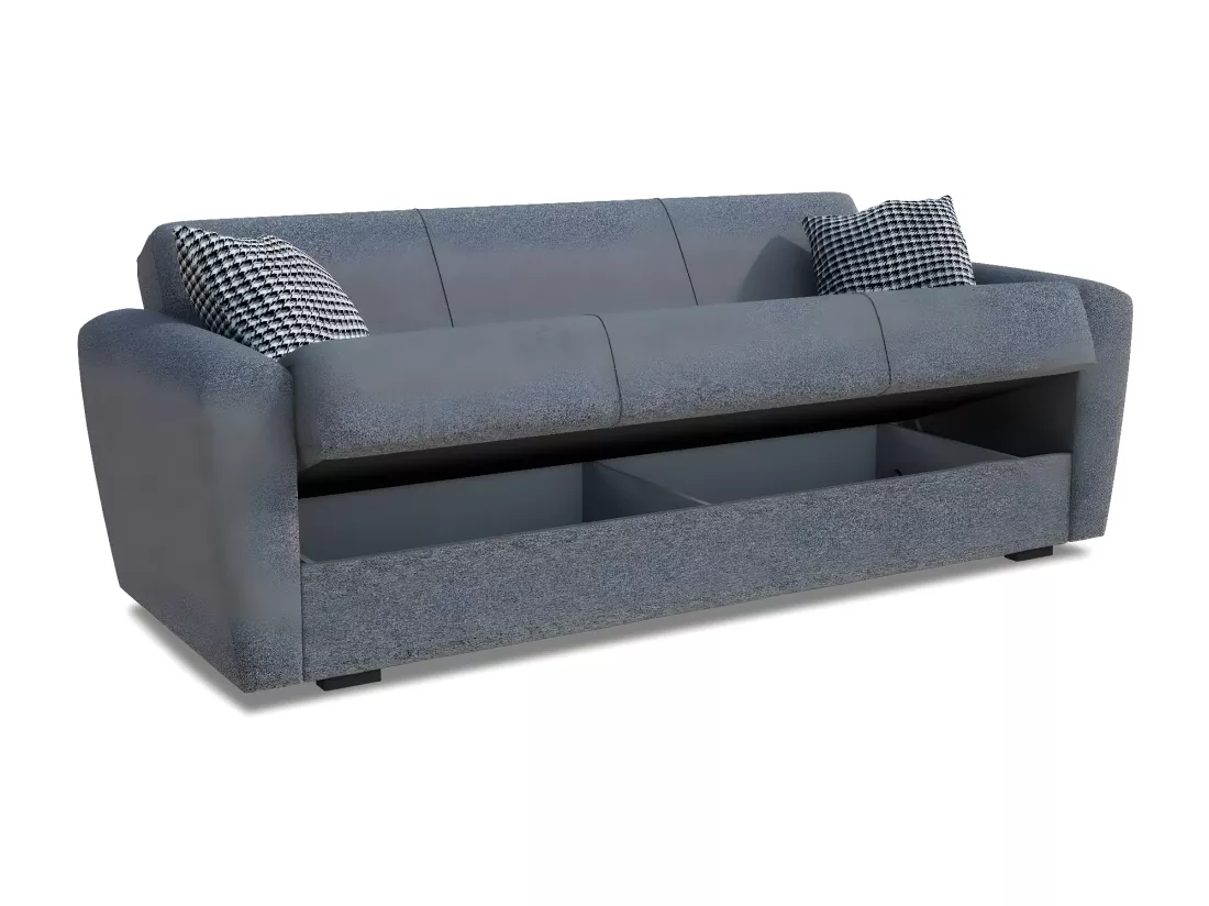 Canapé Escobar, Canapé conteneur 3 places linéaire, Canapé de salon en tissu rembourré avec ouverture clic-clac, 223x84xh80 cm, Gris