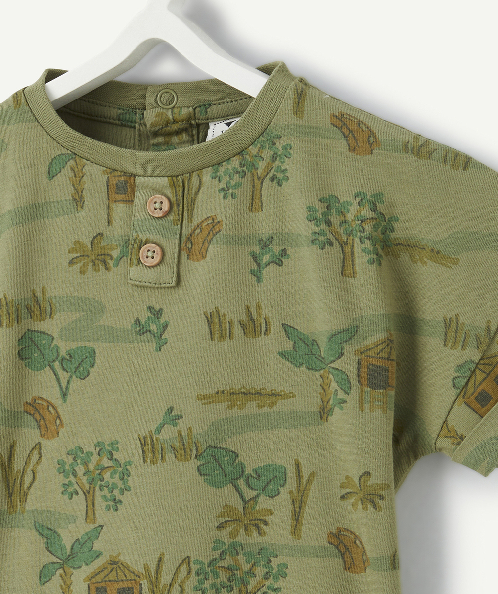 t-shirt manches courtes bébé garçon en coton bio kaki imprimé savane