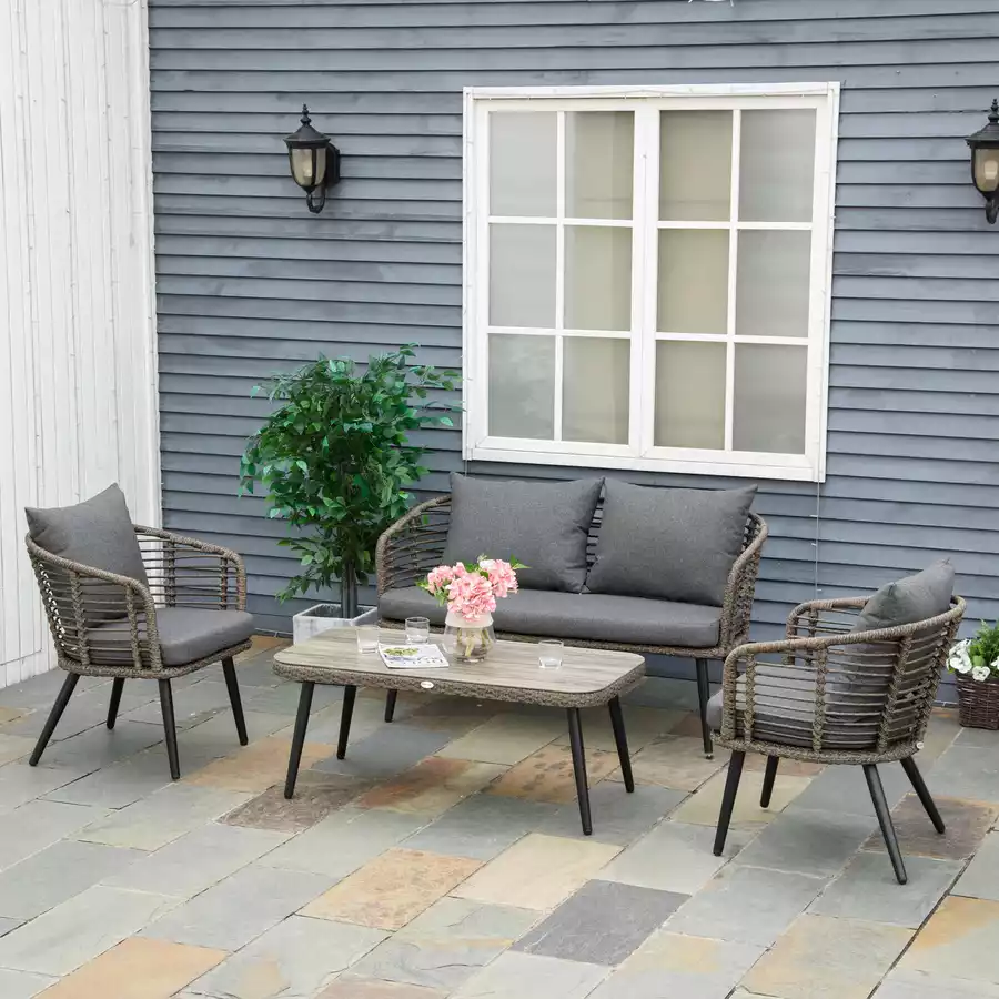 Outsunny Gartenmöbel-Set mit Teetisch grau