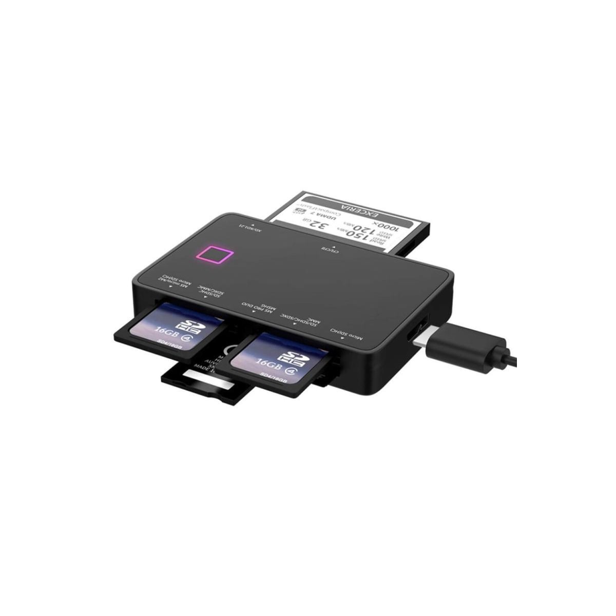 NÖRDIC USB-A-Kortleser 7 Spor 1xCF, 2xSD, 2xMicroSD, 1xMS og 1xD UHS-I