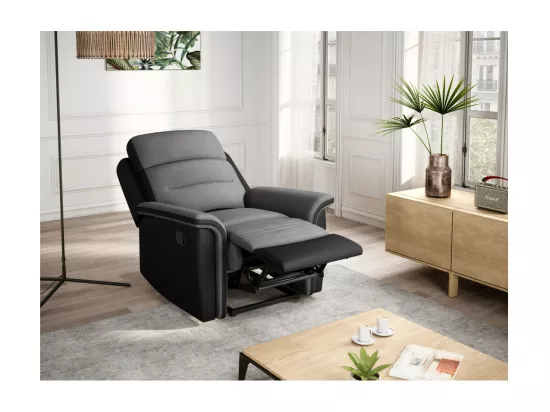 Fauteuil de Relaxation 1 place en Microfibre et Simili Léon - Gris et Noir - Loungitude