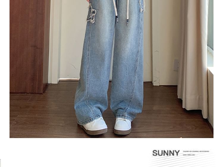 EFO - Elastische taille, gewassen sterrenapplicatie, wijde pijpen jeans