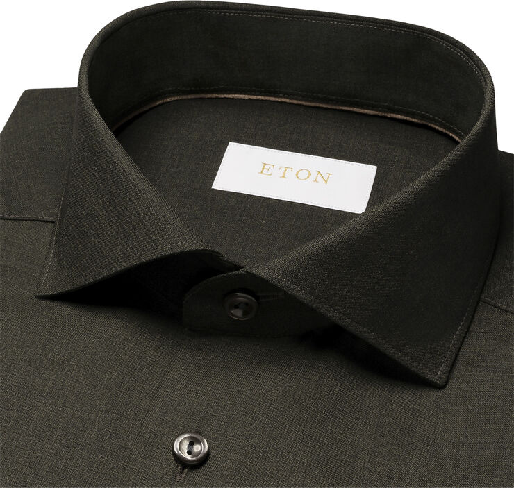 ETON Contemporary Fit Dark Green Solid Merino Wool Shirt Grøn
