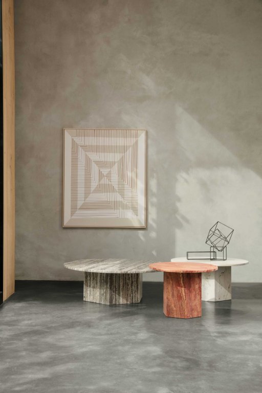 Gubi Epic salontafel Ø60 Burnt Red Travertine