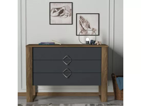 Commode Dcastillej, Commode polyvalente, Commode de chambre, Meuble avec tiroirs, 110x45 h76 cm, Noyer et Anthracite