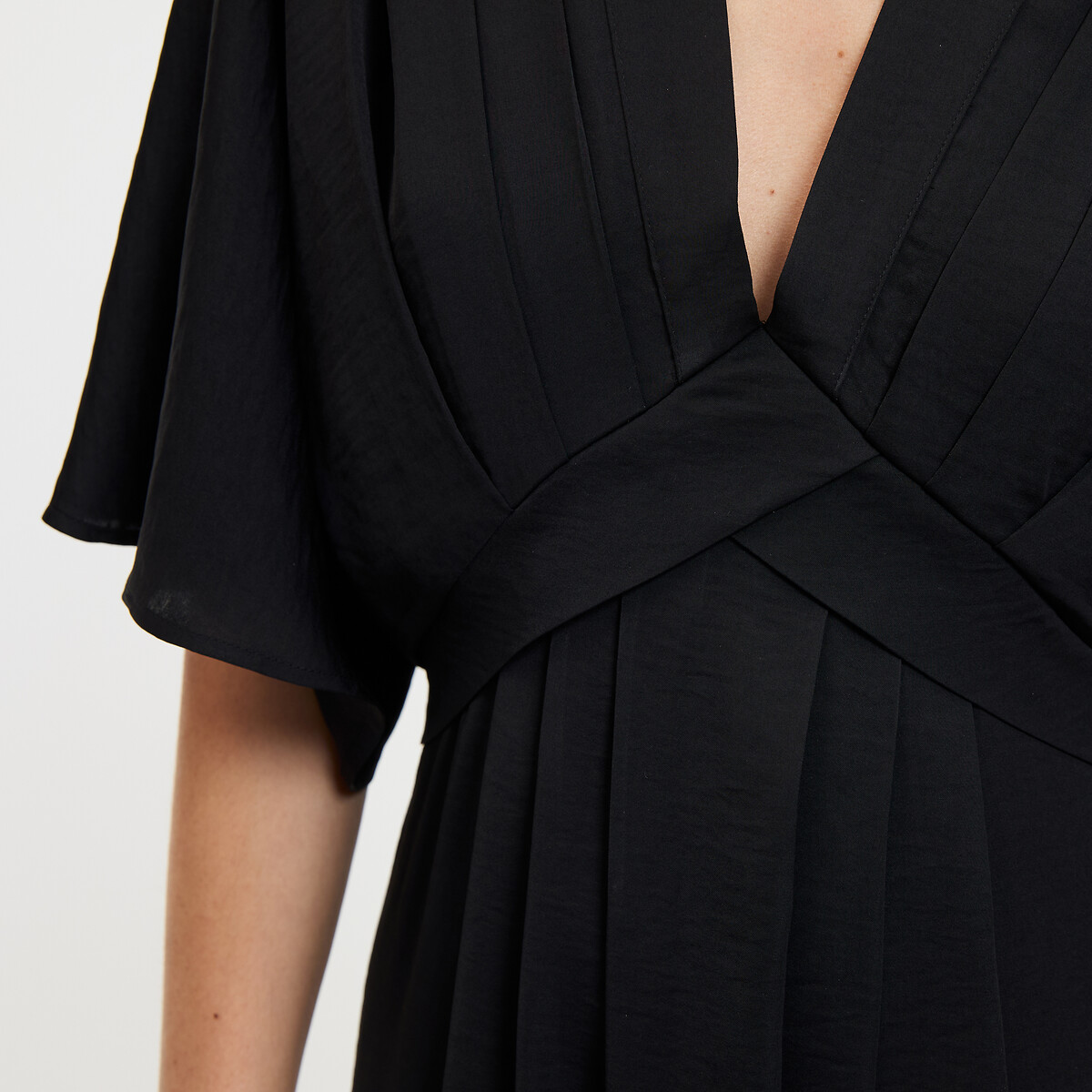 COLEÇÃO LA REDOUTE<br>Vestido longo com estampa de bandeira, decote em V e mangas até o cotovelo