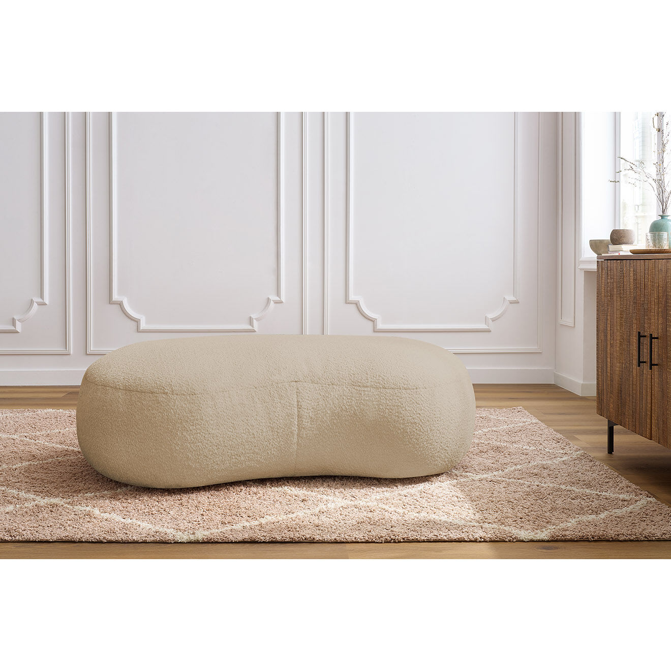 Bobochic Pouf Saint-Germain tissu bouclette beige - 147x90x47 cm