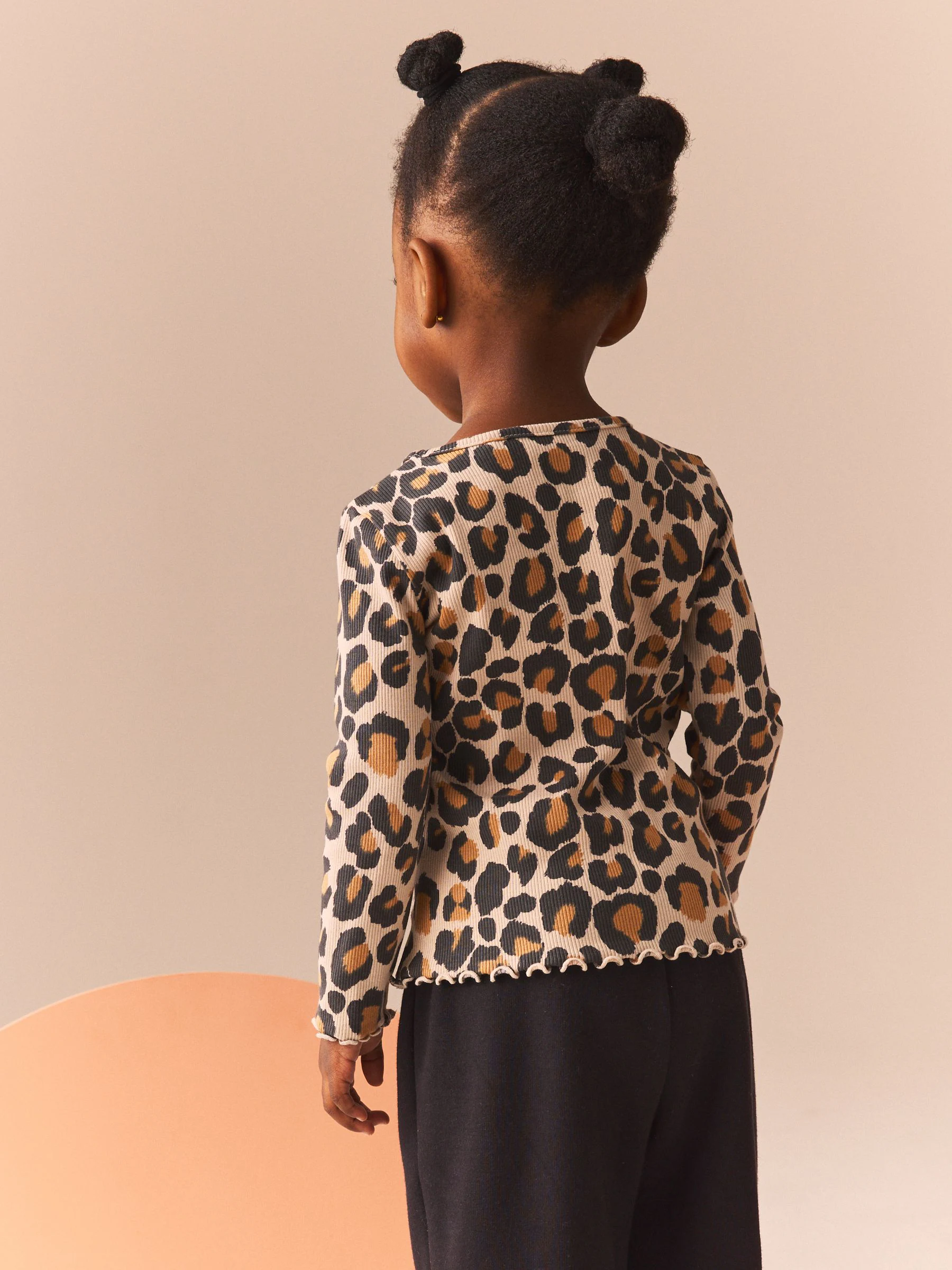 Animal luipaardprint - Geribbeld T-shirt met lange mouwen en katoengehalte (3 mnd-7 jr)