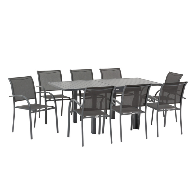 Ensemble table de jardin extensible + 8 fauteuils PIAZZA Graphite