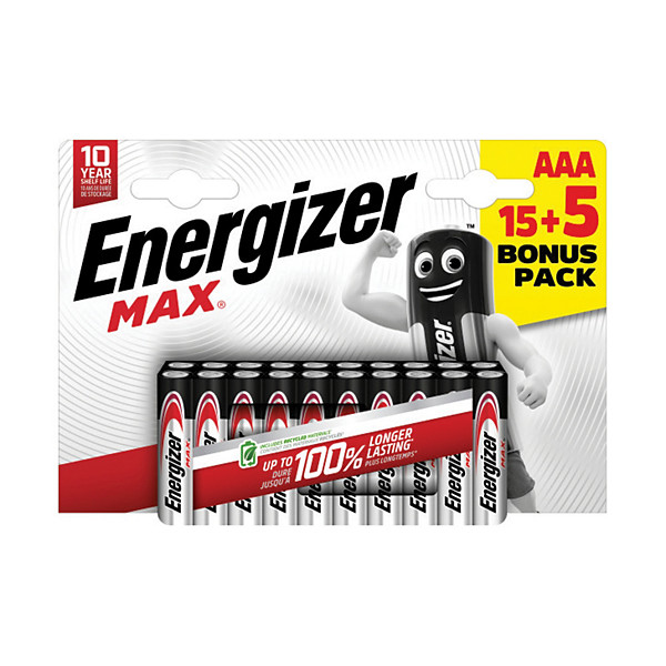 Piles Energizer Max AAA LR03, lot de 15+5