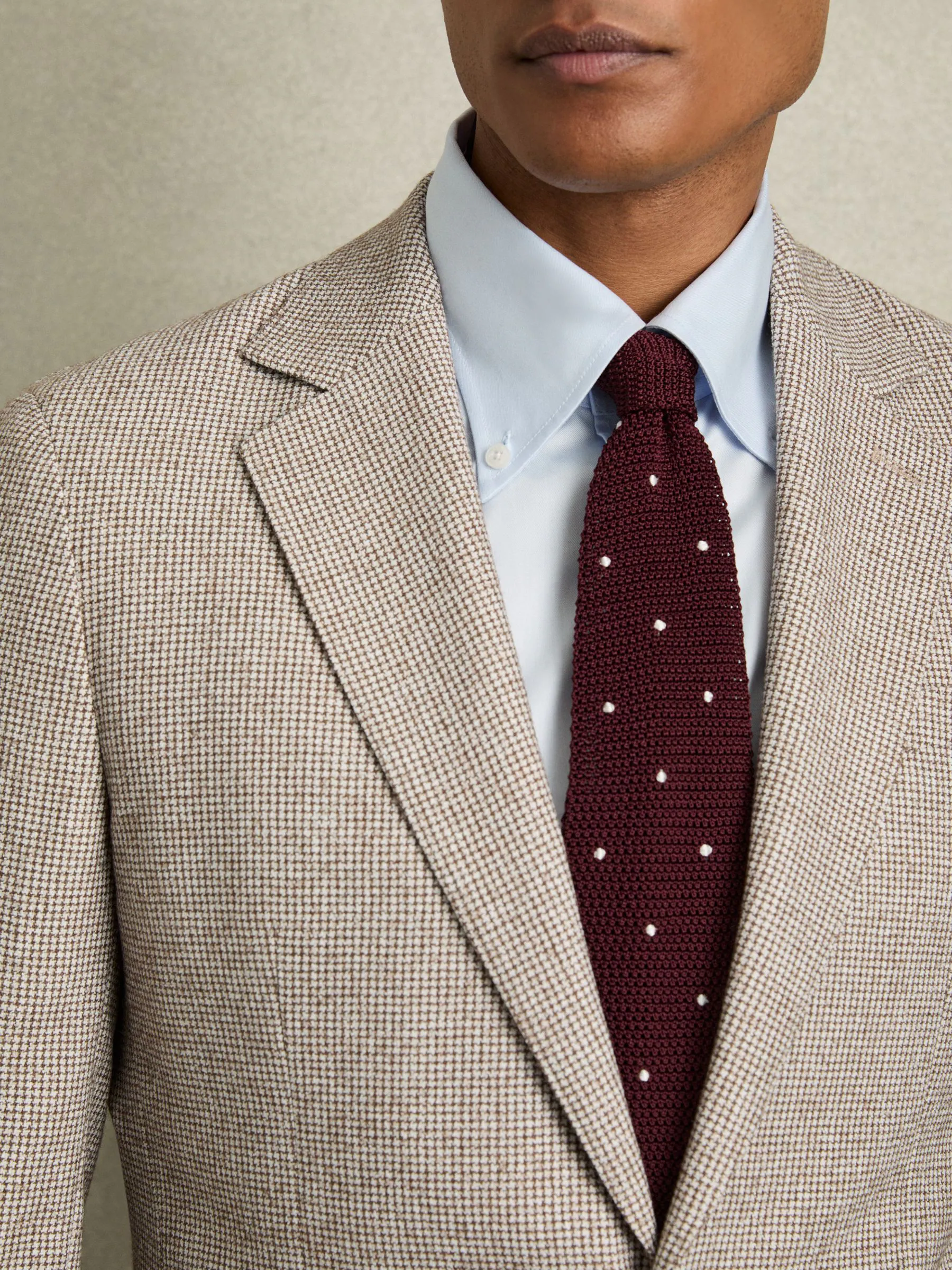 Bordeauxrood - Reiss Punto Spot Silk Knitted Pin-Dot Tie
