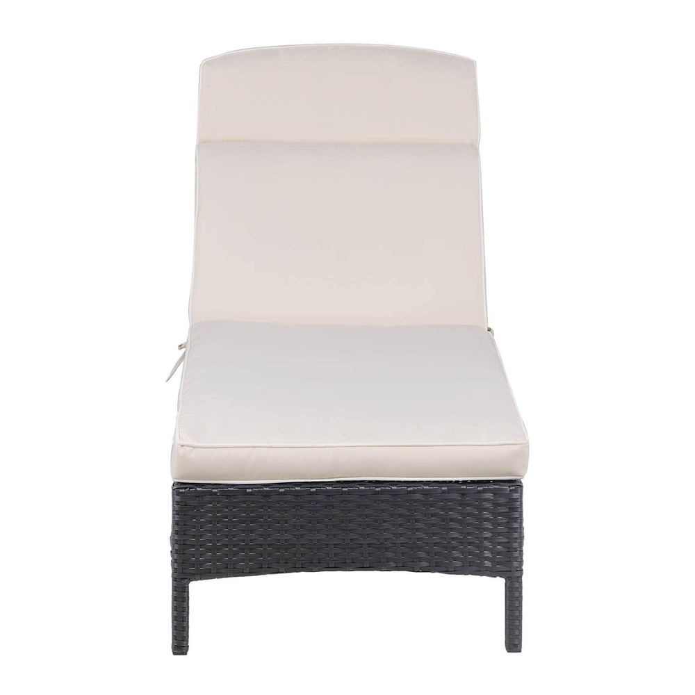 Chaise longue de jardin transat de plage bain de soleil bronzage en rotin avec coussin (armature en acier, coussin confortabl