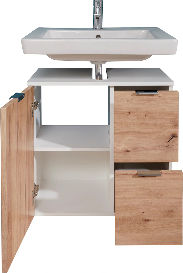 trendteam Waschbeckenunterschrank »Concept One« Waschtisch mit 2 Fächern und 2 Schubladen in Weiss/Echtholzoptik