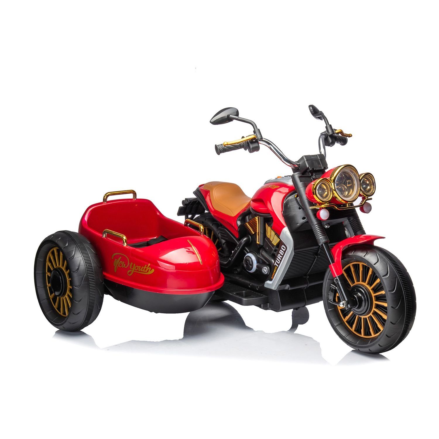 Motocicleta elétrica infantil Chipolino DUO, capacidade de carga 50 kg, TRON, sidecar, função de música, para 2 crianças.