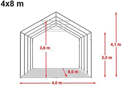 TOOLPORT Lagerzelt Industriezelt 4x8 m Zelthalle mit 3m Seitenhöhe PVC Plane 850 N grau wasserdicht Ganzjahreszelt mit Hochziehtor