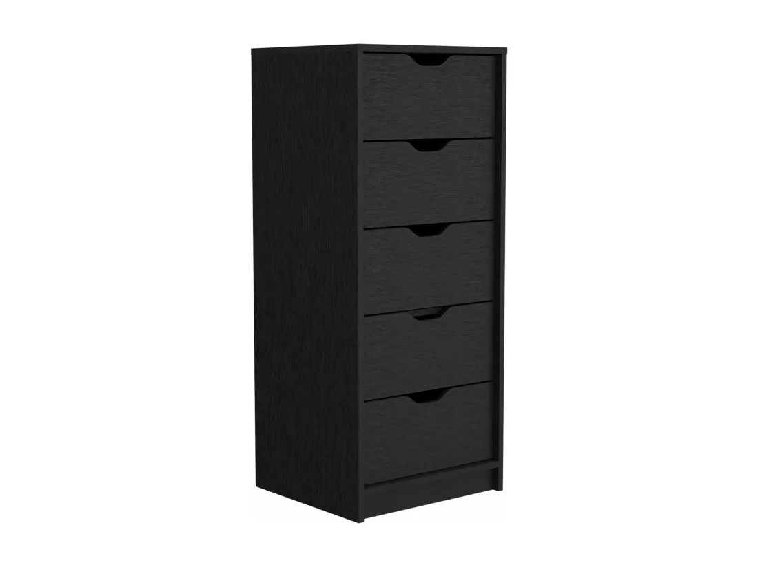 Commode Basilea en mélamine avec 5 tiroirs avec rail en métal, 107.8 cm X 45 cm X 41.3 cm , Noir