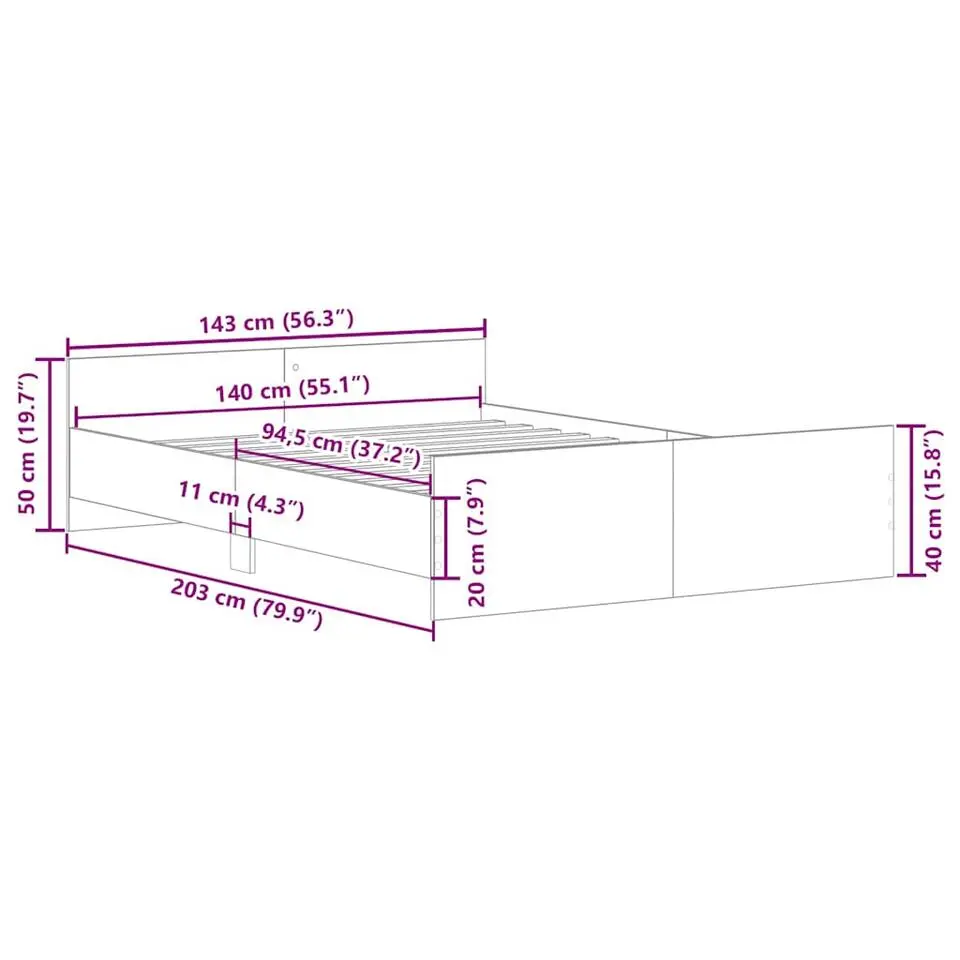 vidaXL - Bed frame met hoofd- en voeteneinde - sonoma eikenkleur - 140x200 cm