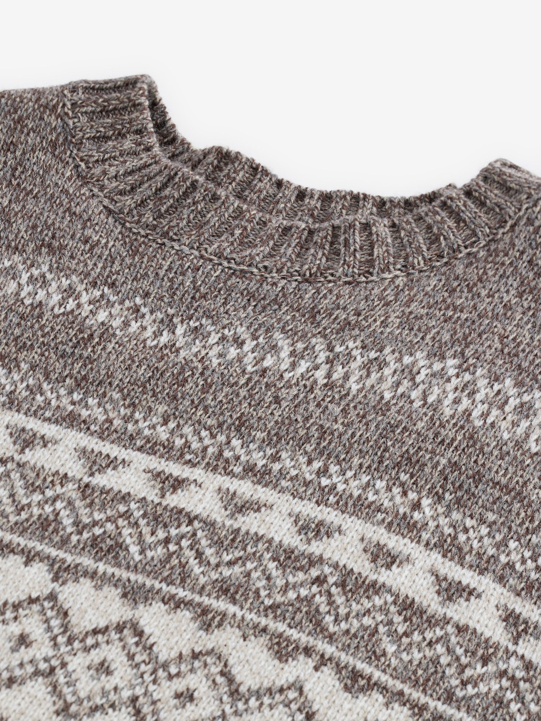 Neutraal/ecru - Ronde hals - Regular-fit trui met fair isle-patroon en wol
