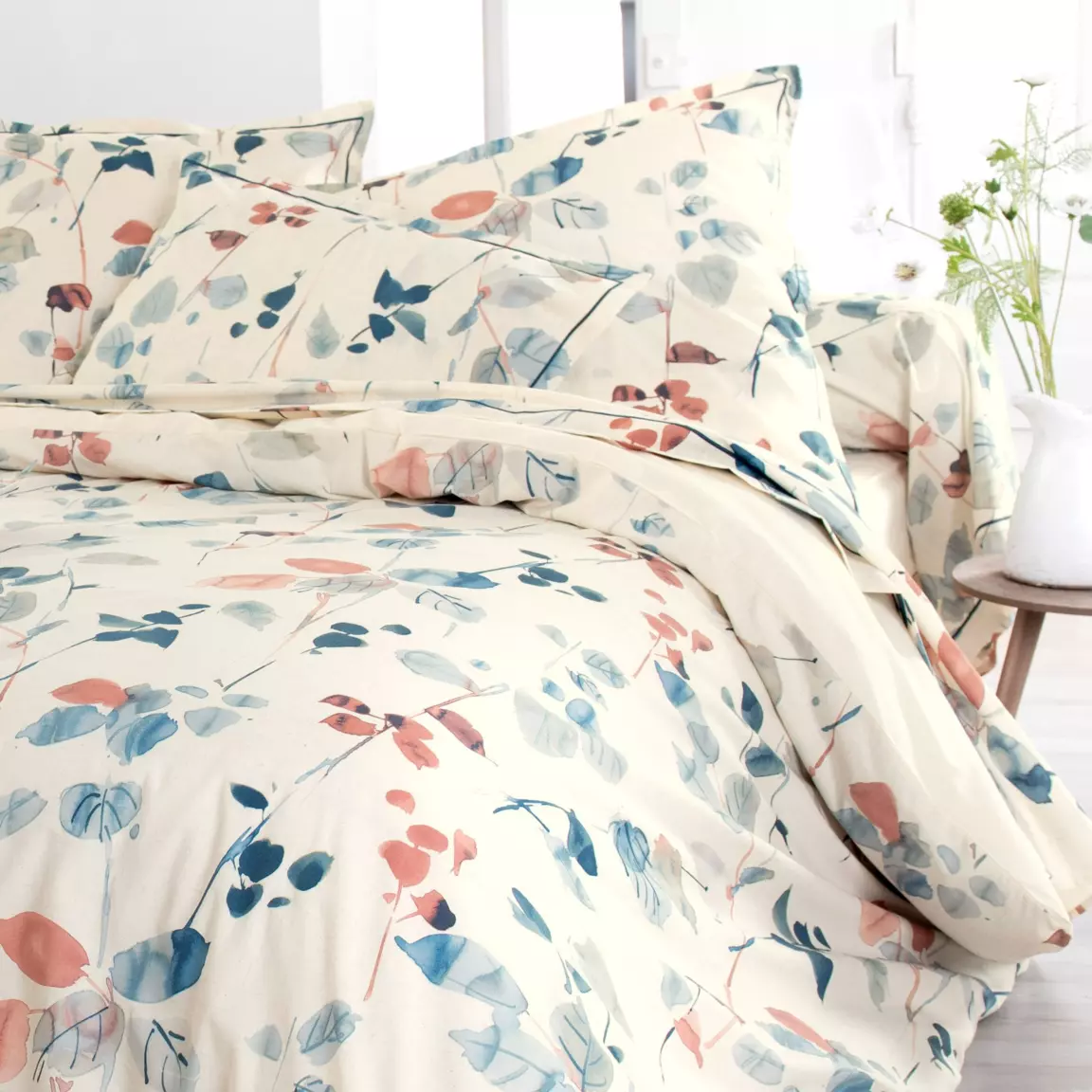 Taie de traversin coton lavé (L200 cm) Feuillages Multicolore