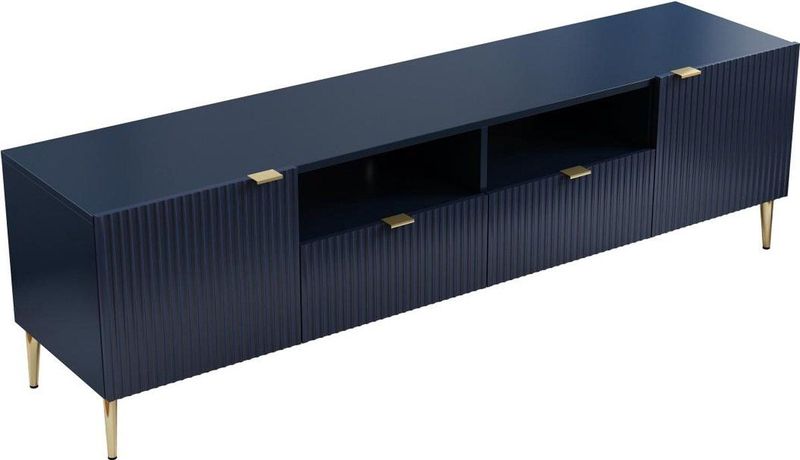 Vente-unique - YESINIA - Tv-meubel - Blauw en Goudkleurig - MDF en Staal