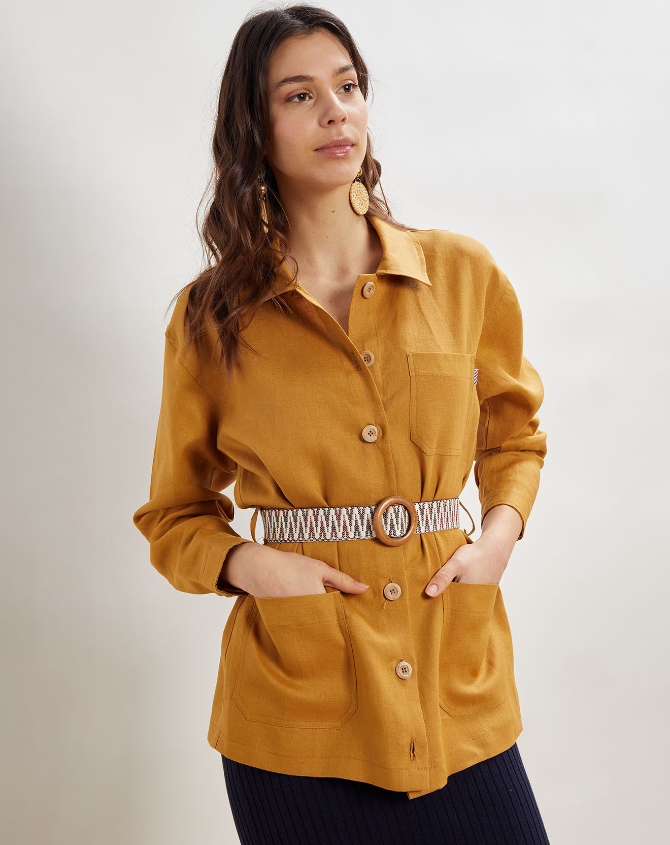 La Petite Francaise Veste 100% Lin Vera ocre