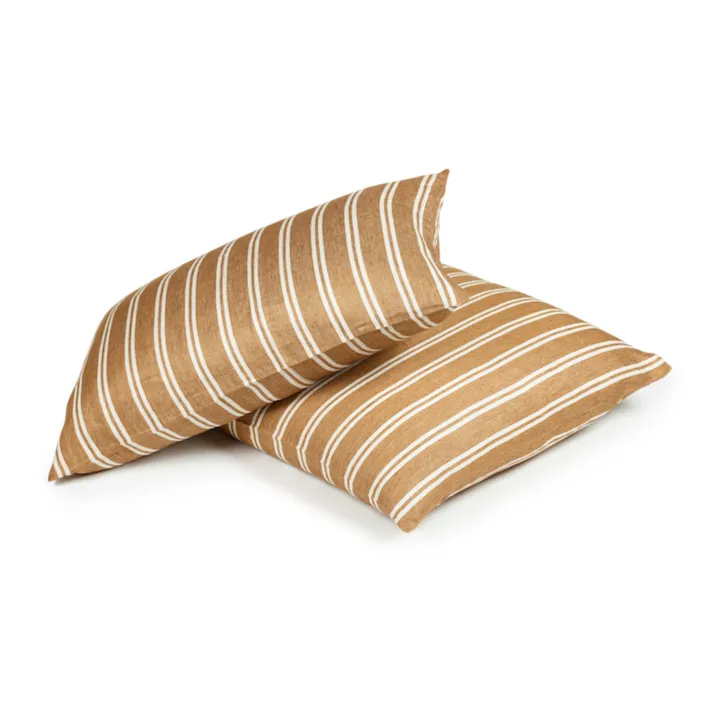 Libeco Taie d'oreiller Canal Stripe en lin  | Bronze