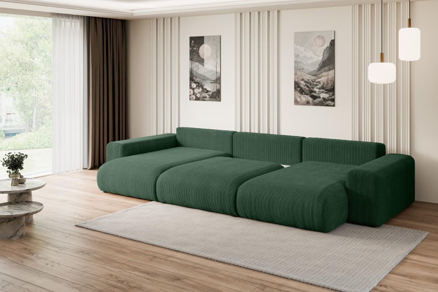 ALTDECOR Ecksofa mit Schlaffunktion und Bettkasten Corner Sofa Eckcouch Couch U-Form universal, Links/rechts angeordnet Schlafcouch Ausziehbar Wohnlandschaft Eskar-U -364x176x84cm Grün