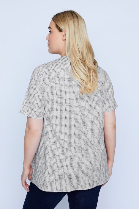Bellieva-Bluse, Tunikaausschnitt, Knopfleiste, Halbarm, Biobaumwolle, GOTS