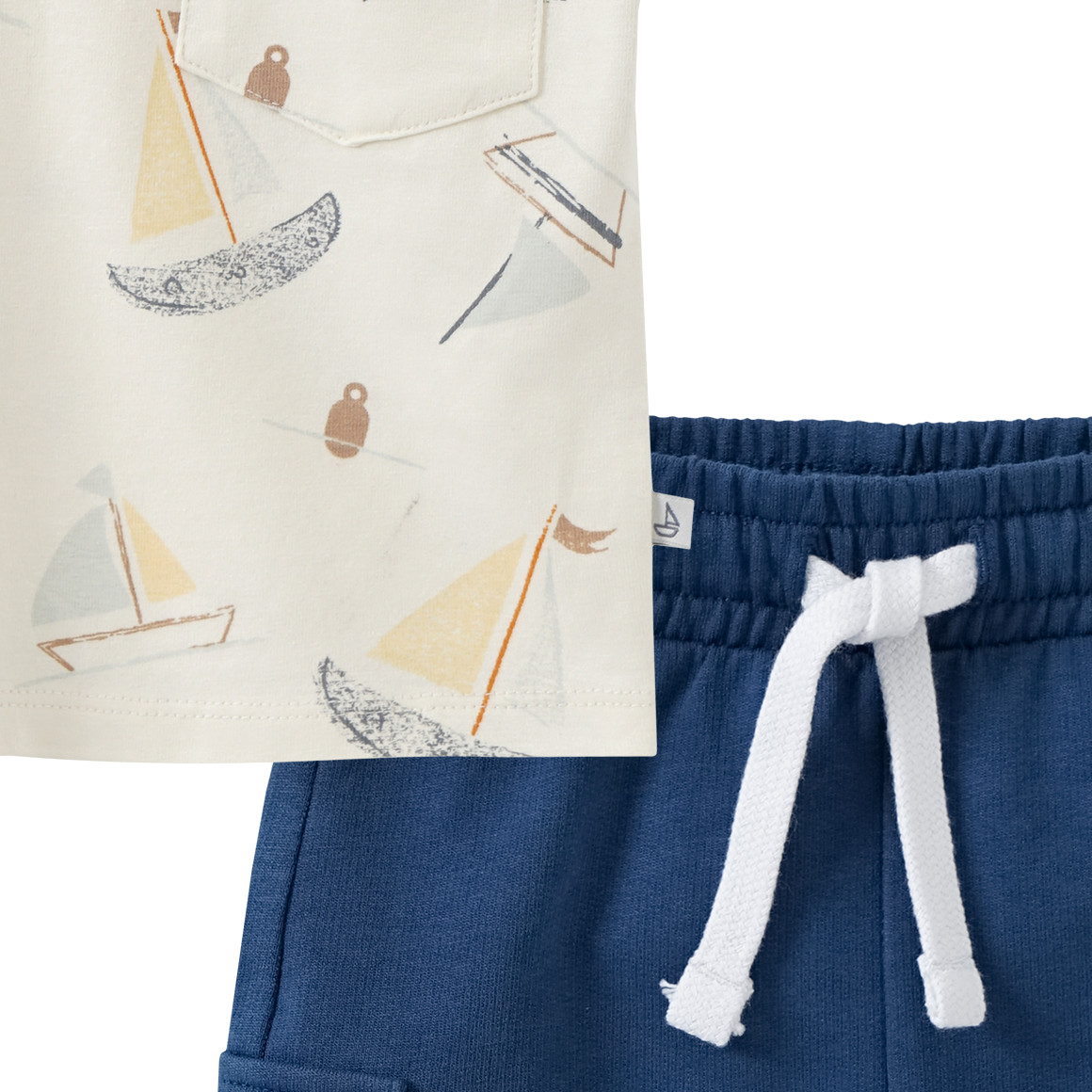 Topomini Newborn T-Shirt und Shorts im Set cremeweiss / dunkelblau