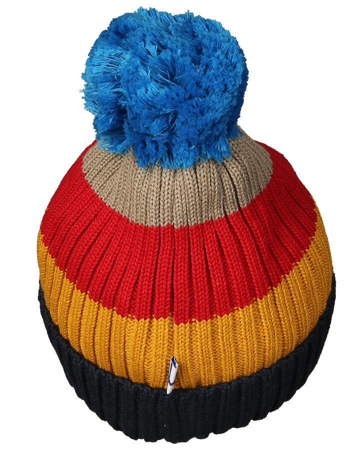 Strickmütze POMPULA mit Bommel in navy/red (Größe: 48)