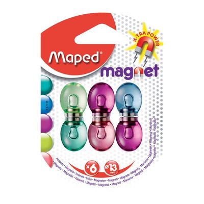 Maped - 6 aimants translucides : bleu, violet, rose et jaune