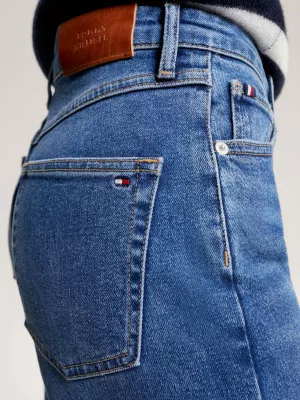 Calça jeans reta de cintura alta e modelagem relaxada