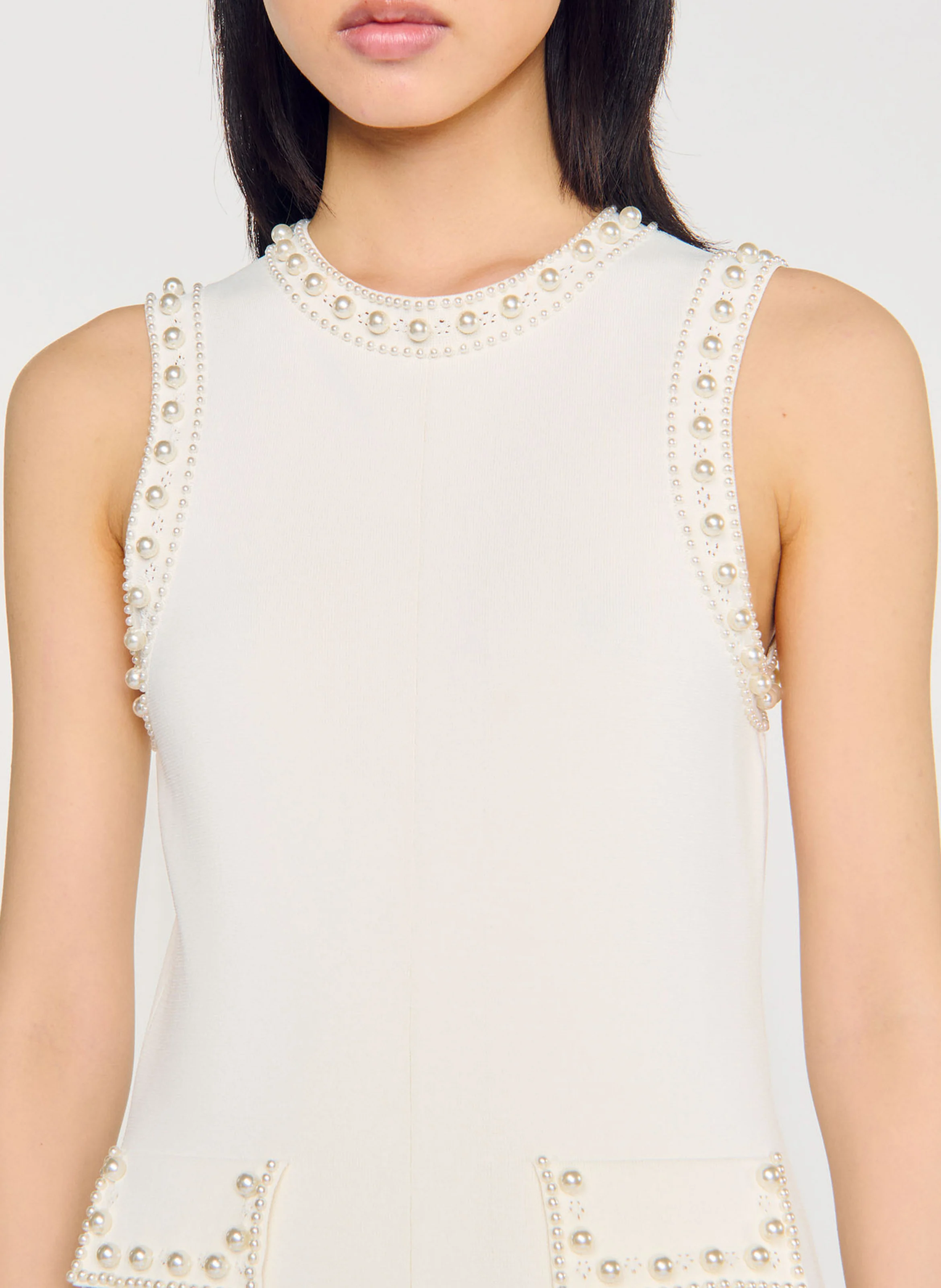 Robe longue en maille perlée | Blanc