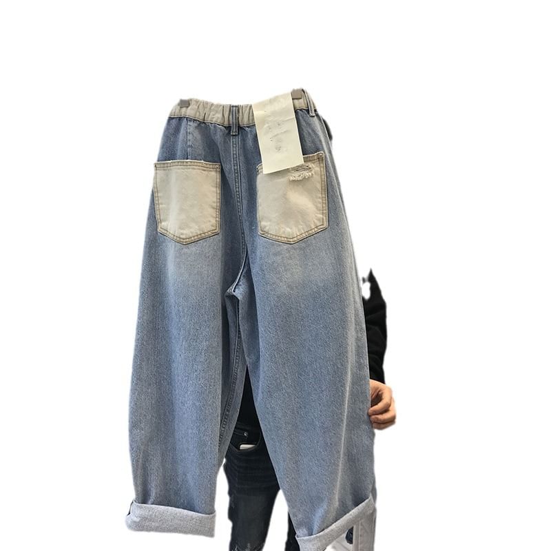 Wildfoea - Mid Rise Distressed Washed Harem Jeans