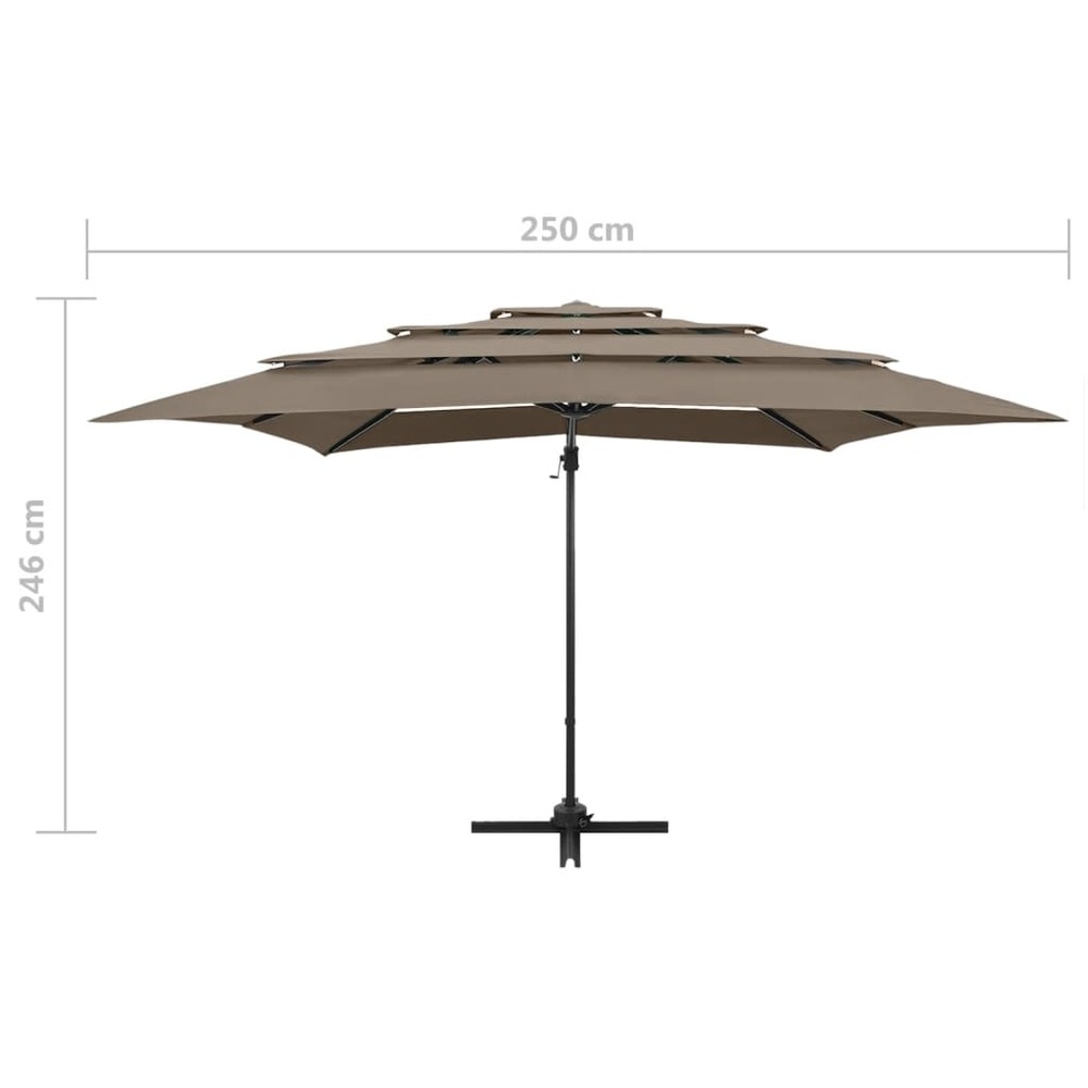 Parasol à 4 niveaux avec mât en aluminium 250 x 250 cm taupe