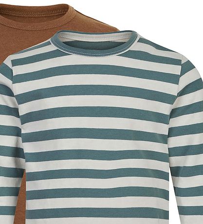 Minymo Bluse - 2-pak - Hvid/ Grønstribet/Toffee