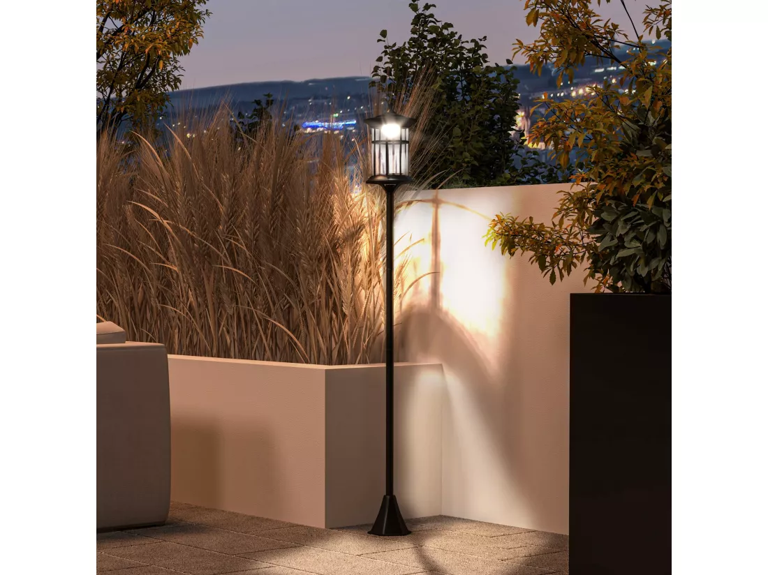 Lampadaire solaire LED extérieur sur pied H. 184 cm noir
